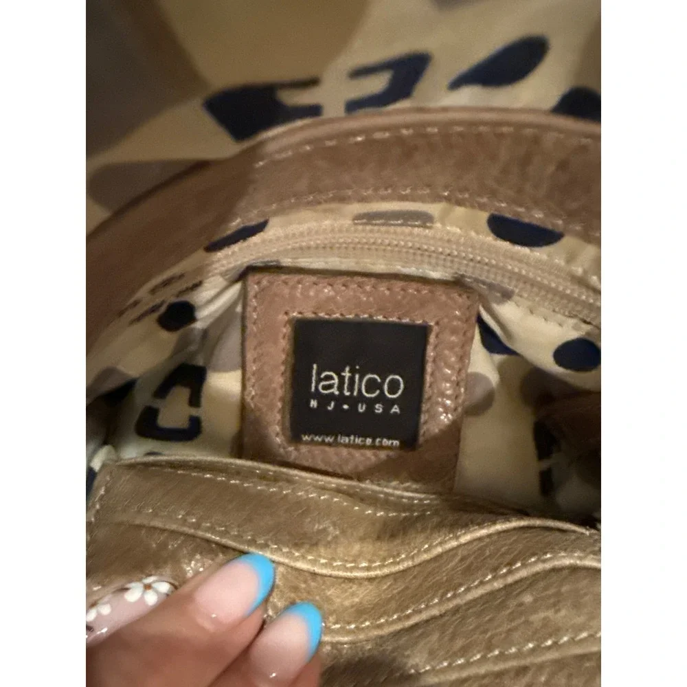 Latico NJ-USA Leather Crossbody Bag Metallic Taupe Foldover Flap Small Handbag